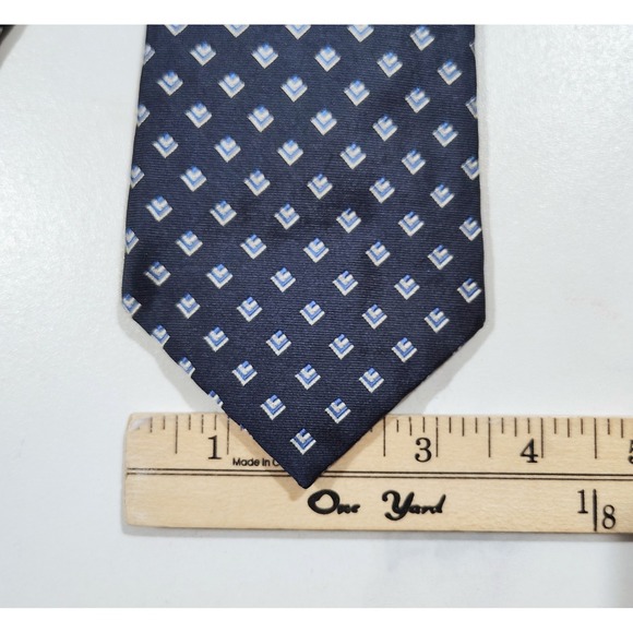 Polo Ralph Lauren Handmade Silk Tie Navy Blue  Geometric Preppy Made In USA - Picture 7 of 7